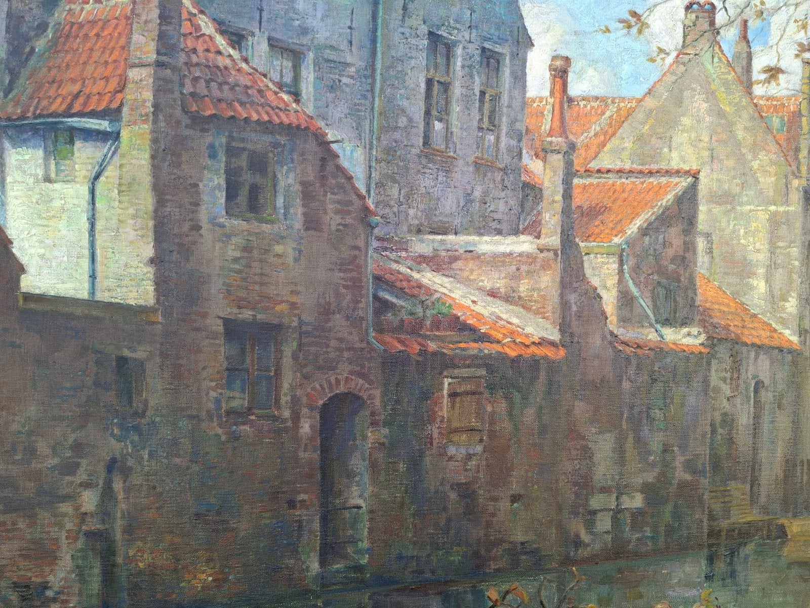 DE GEEST Arthur " Oude gevels te Gent" olie op doek, Peinture à l'huile, Enlèvement, Paysage urbain / rural, Impressionniste