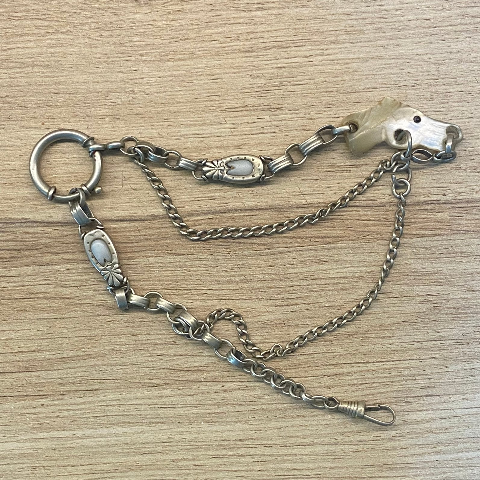 Chaîne montre à gousset, tête de cheval nacre, Bijoux, Sacs & Beauté, Enlèvement ou Envoi, Montre de poche