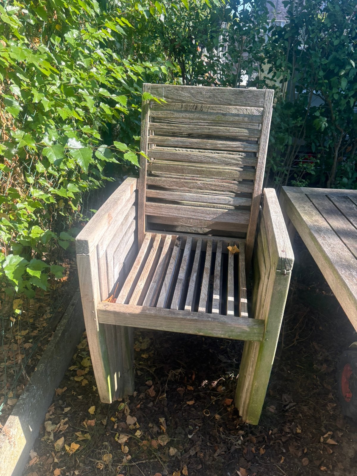 Taektafel met 7 stoelen, Jardin & Terrasse, Chaises de jardin, Enlèvement, Utilisé, Bois de teck, Empilable