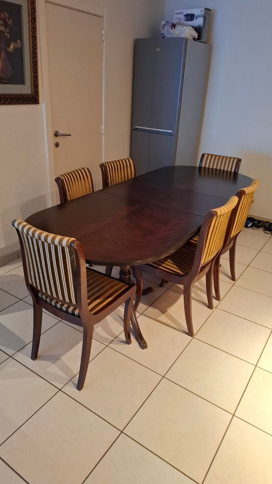 Table acajou extensible 225 cm + 6 chaises + meuble offert, Enlèvement