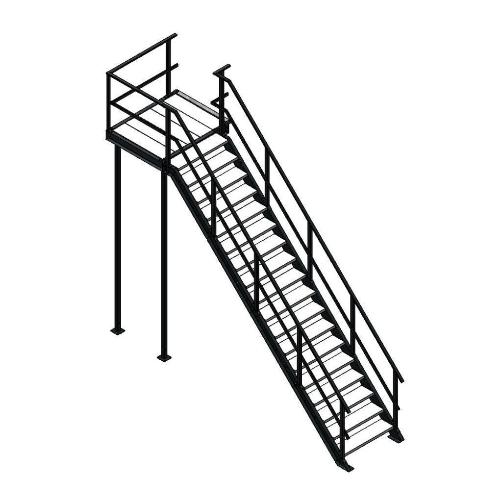 Stalen bordestrap met leuning 45° (h 3,50 m), Ophalen