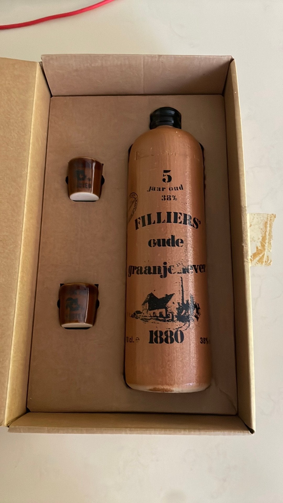 Vintage geschenkset met Filliers Oude Graanjenever, Collections, Vins, Neuf, Autres types, Autres régions, Pleine, Enlèvement
