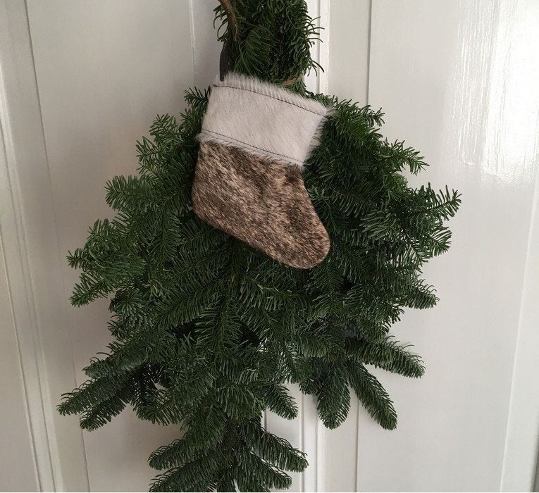 Koeienhuid kerstsok klein bruin beige wit 15x14 | Lederstore, Enlèvement ou Envoi, Neuf