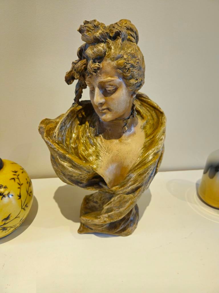 ​Topstuk: Amphora Buste - Eduard Stellmacher - Art Nouveau (, Verzamelen, Beelden en Beeldjes, Ophalen