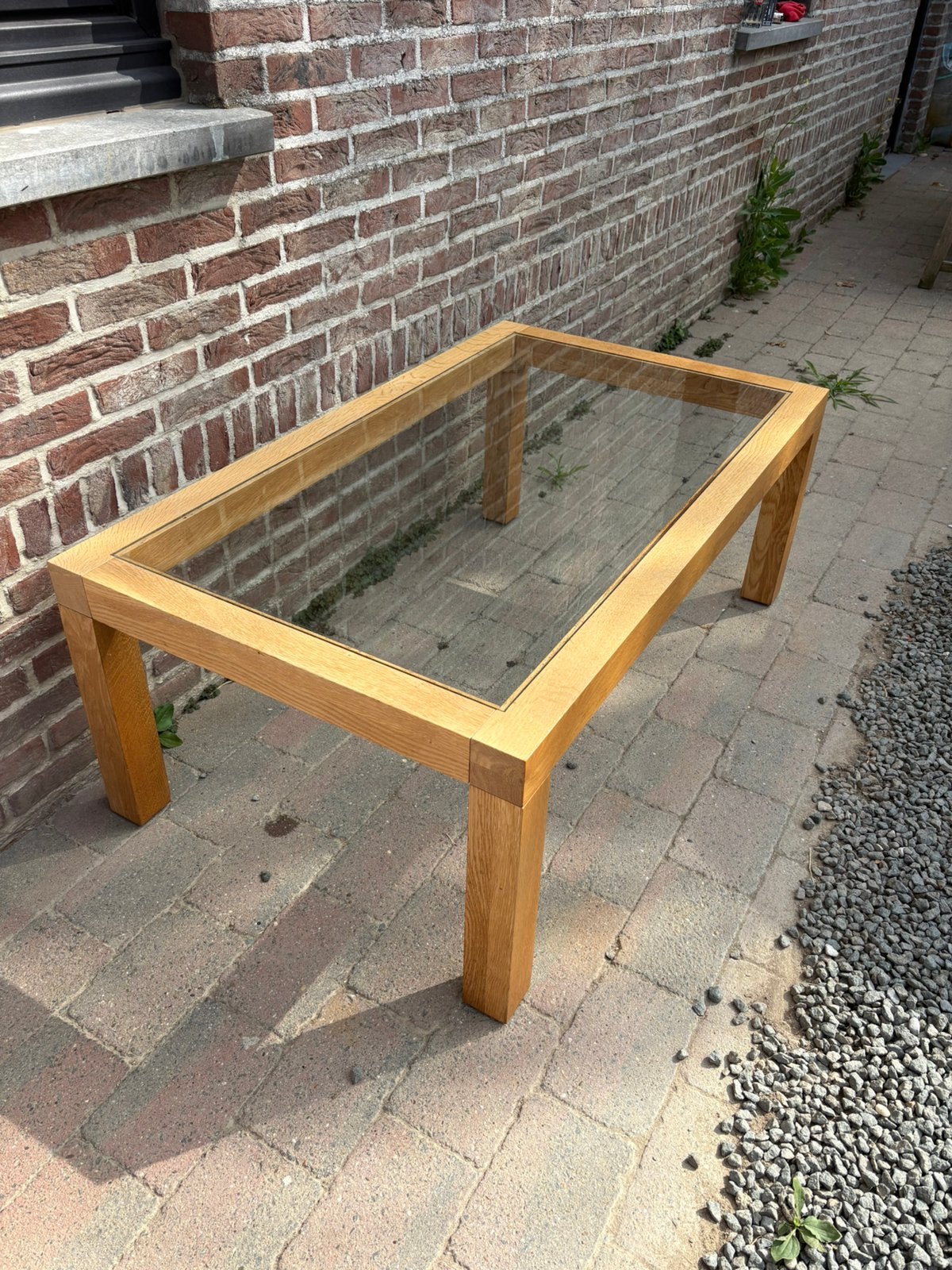 Salontafel met glazen blad — 120  70  46 cm, Ophalen, Zo goed als nieuw, Glas