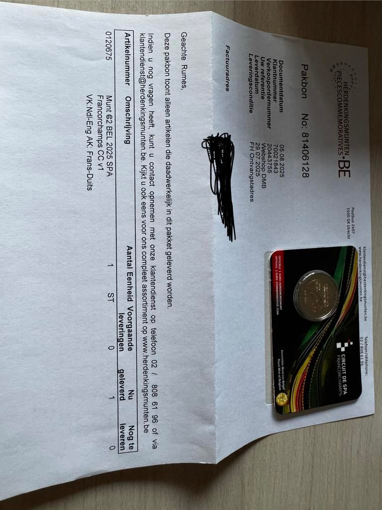 2 euro munt spa francorchamps, Postzegels en Munten, Ophalen, België, 2 euro