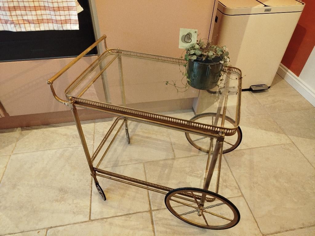 Vintage serveerwagentje, Ophalen, Metaal of Aluminium, Vintage, 55 tot 75 cm
