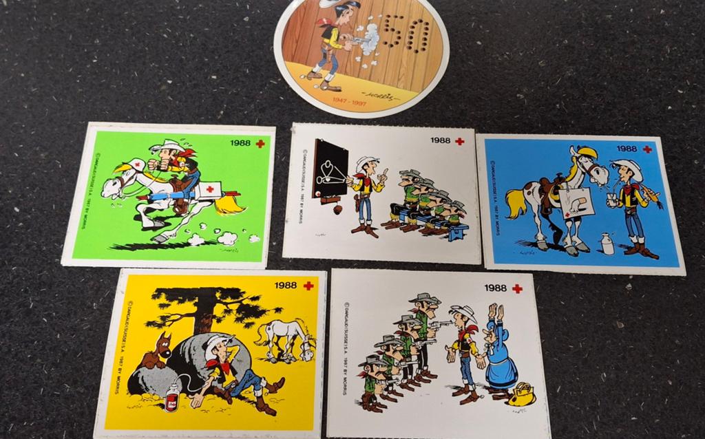 Lot d'autocollants du personnage de bande dessinée Lucky Luk, Collections, Enlèvement ou Envoi, Comme neuf, Bande dessinée ou Dessin animé