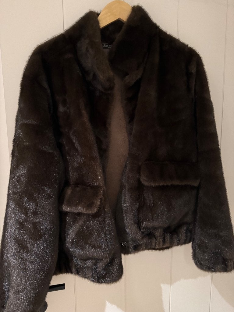 Jas pels namaak, Kleding | Dames, Jassen | Winter, Ophalen, Bruin, Maat 42/44 (L), Nieuw