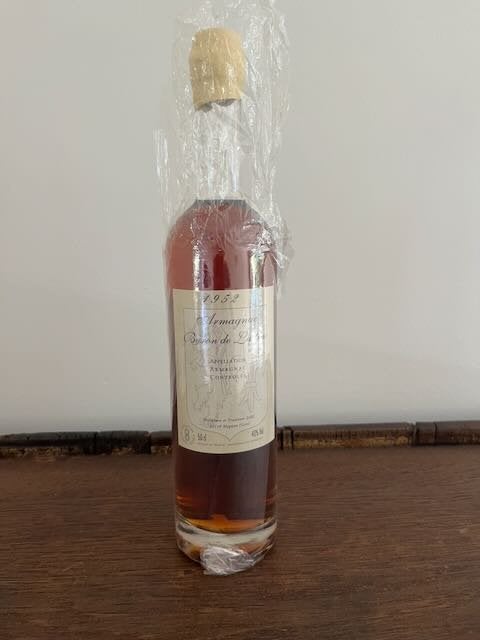 Armagnac Baron de Lustrac millésime 1952, Collections, Vins, Enlèvement ou Envoi, Pleine, Comme neuf, Autres types