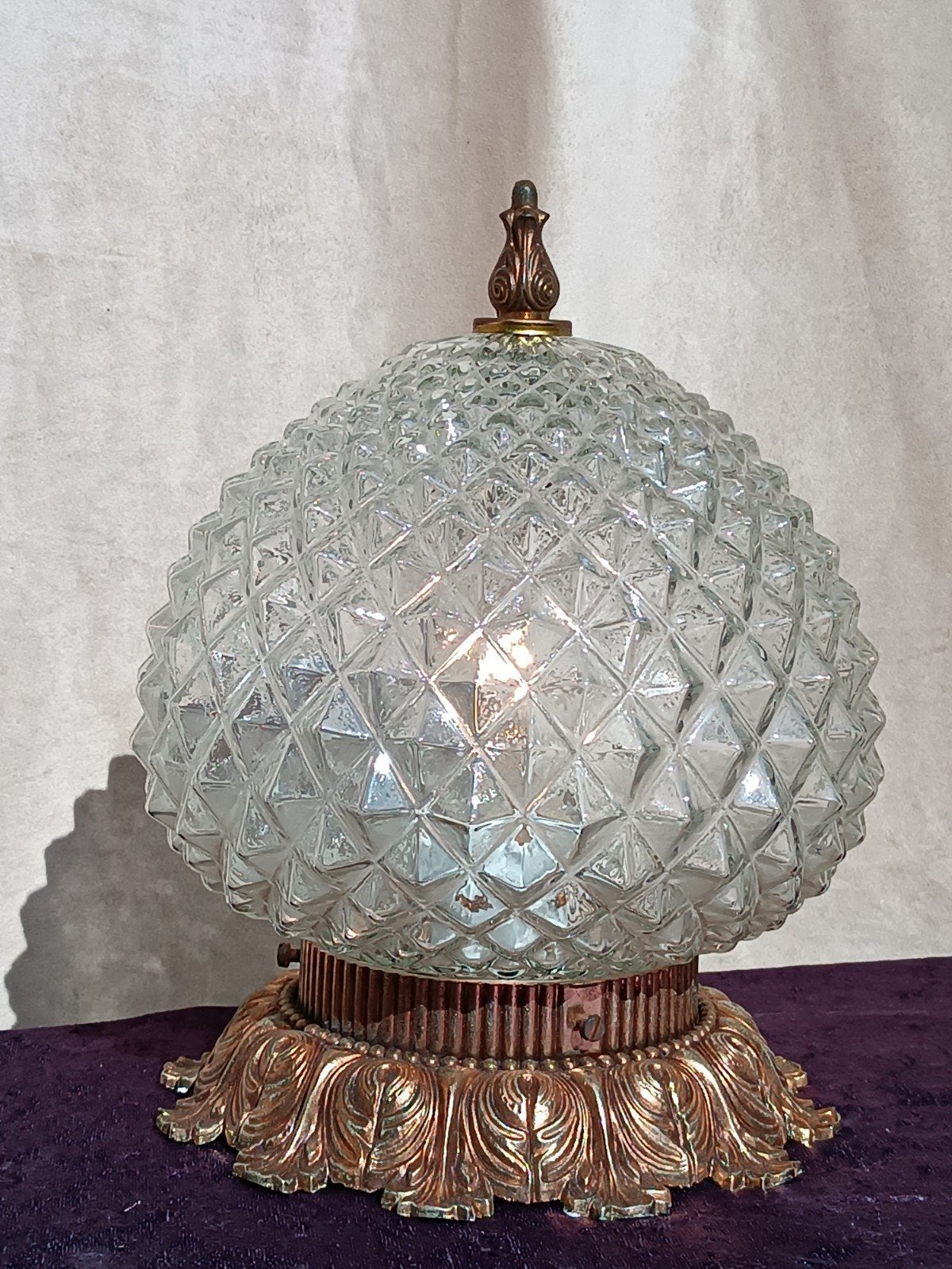 Plafonnier en verre de cristal Pineapple, Antiquités & Art, Enlèvement ou Envoi