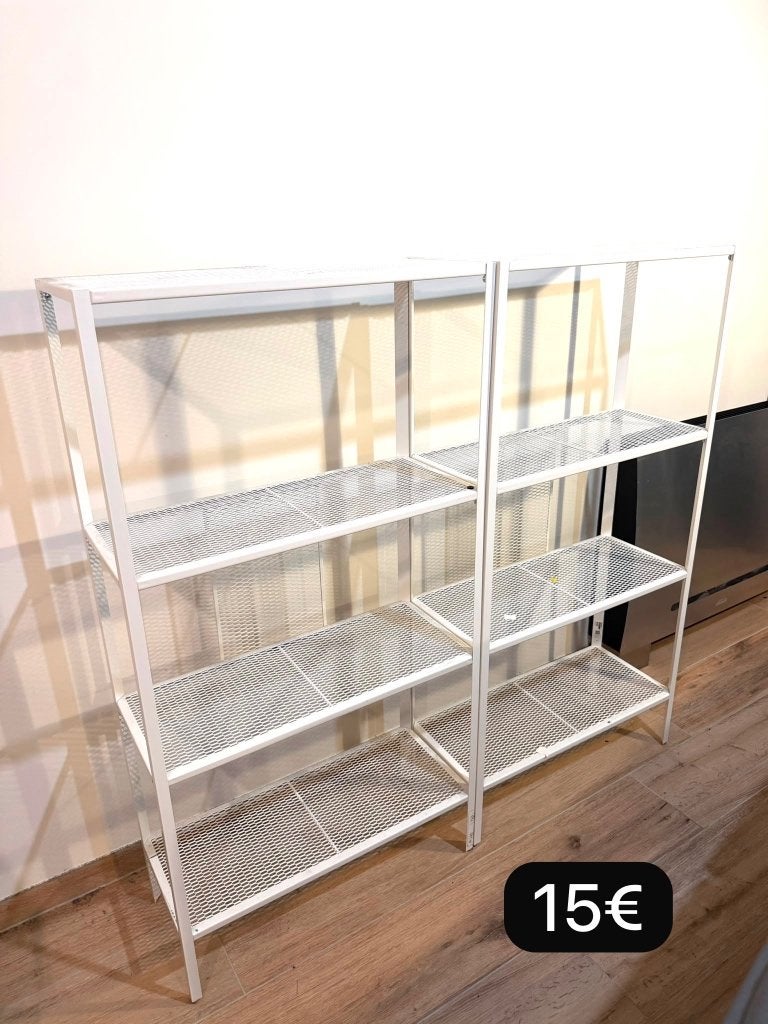 2 White Metal Shelving Unit – 4 Shelves, Enlèvement, Comme neuf