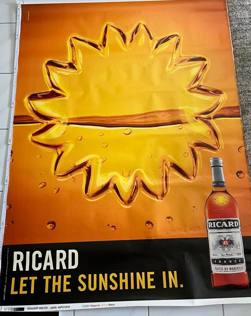 Grote affiche Ricard 154 x 115cm uitgebracht in 8.08.1996, Antiek en Kunst, Ophalen