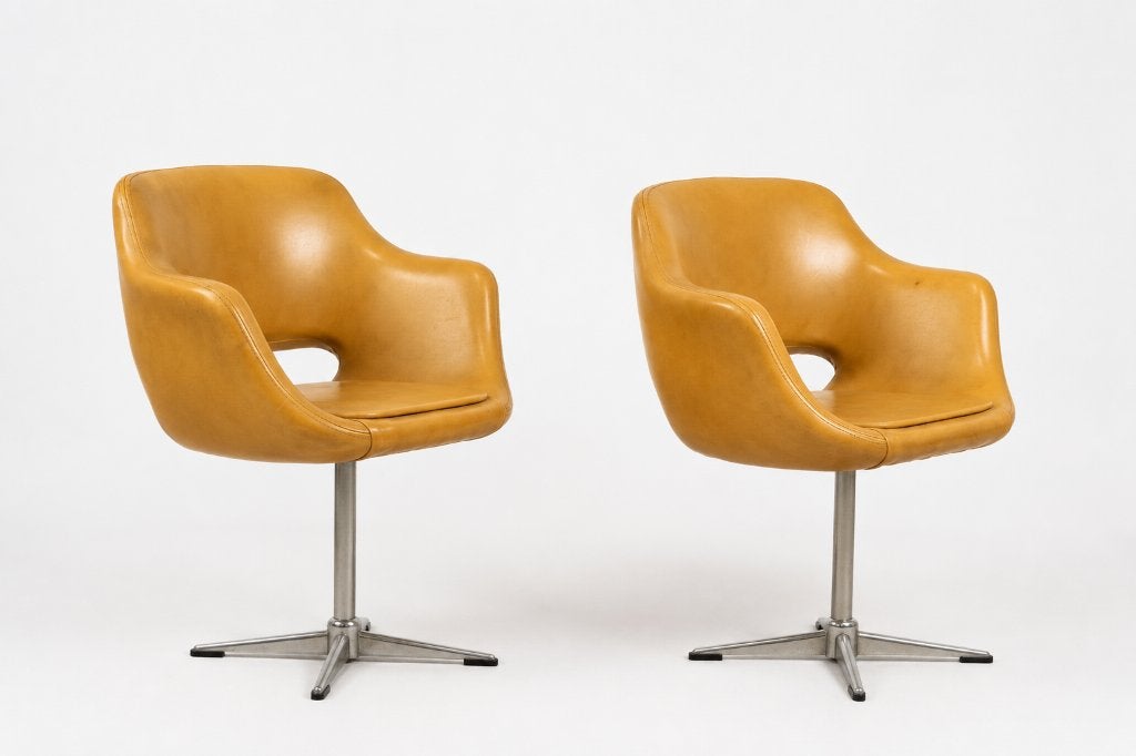 2 Draaibare vintage kuipstoelen, Huis en Inrichting, Fauteuils, Ophalen, Gebruikt, Metaal, Vintage