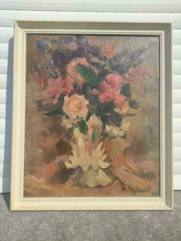 huile sur toile fleur signe Henri Spitsaert, Antiquités & Art, Enlèvement ou Envoi
