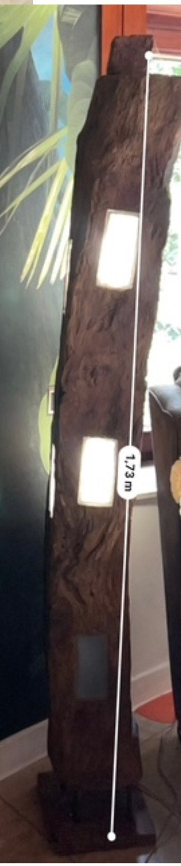 Unieke massief houten design vloerlamp , boomstam , 173 cm, Huis en Inrichting, Lampen | Vloerlampen, Zo goed als nieuw, Hout