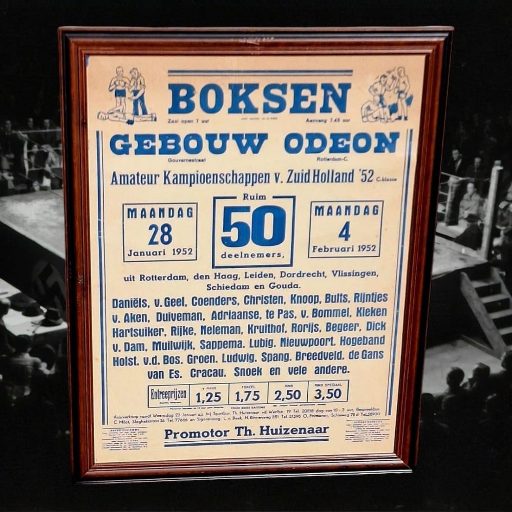 Authentieke boks poster, boks affiche van wedstrijden 1952👊, Sport en Fitness, Boksen, Ophalen, Gebruikt, Overige