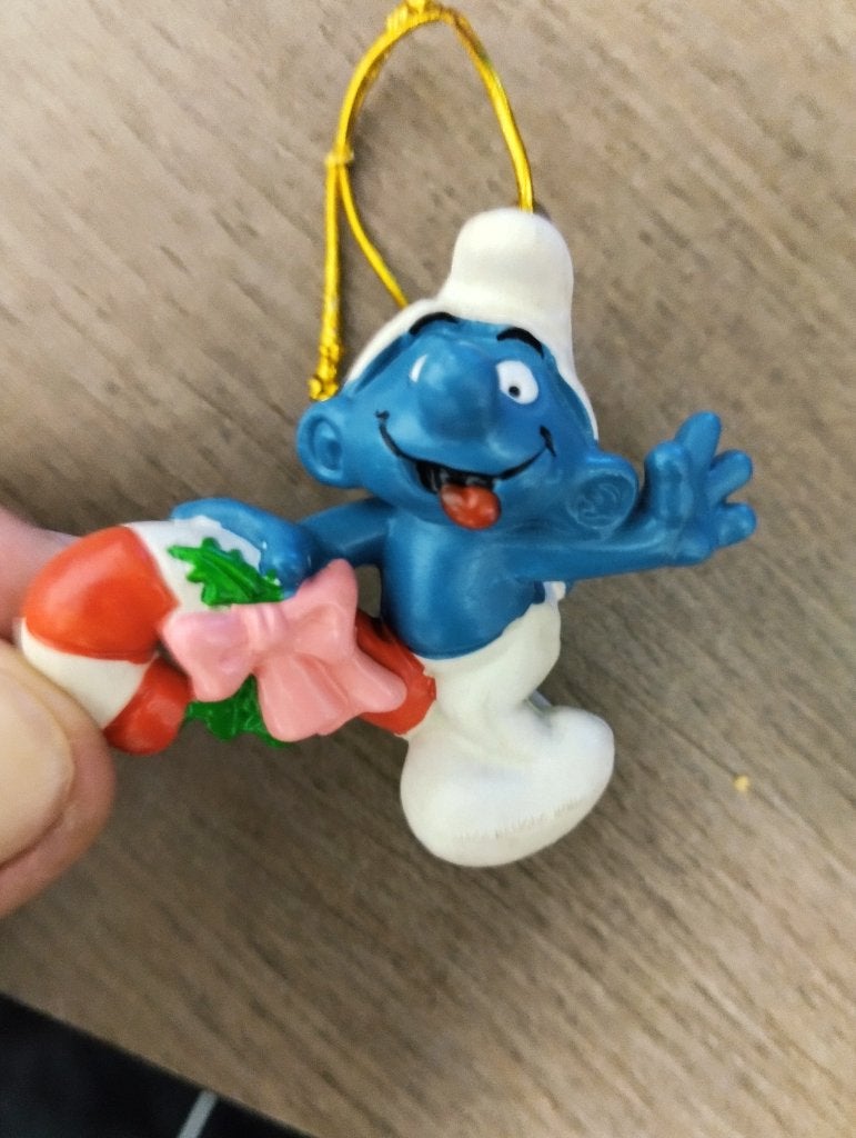 smurf met zuurstok kerst decoratie, Verzamelen, Ophalen of Verzenden, Gebruikt, Overige Smurfen, Poppetje, Figuurtje of Knuffel