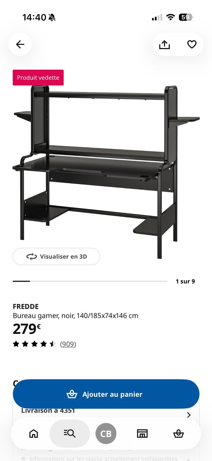 Bureau Gamer Ikea, Maison & Meubles, Bureaux, Enlèvement, Comme neuf, IKEA