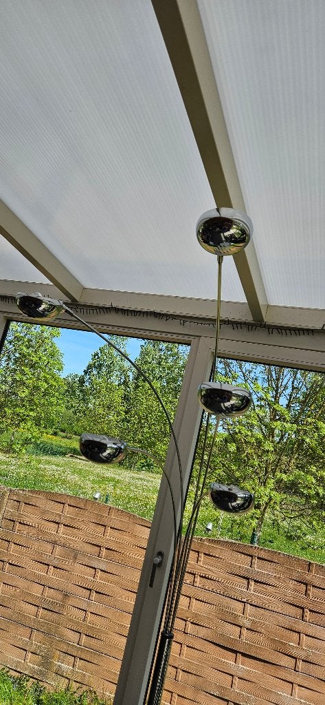 Lampadaire design scandinave à 5 lumières de couleur chrome, Enlèvement, Comme neuf, 200 cm ou plus