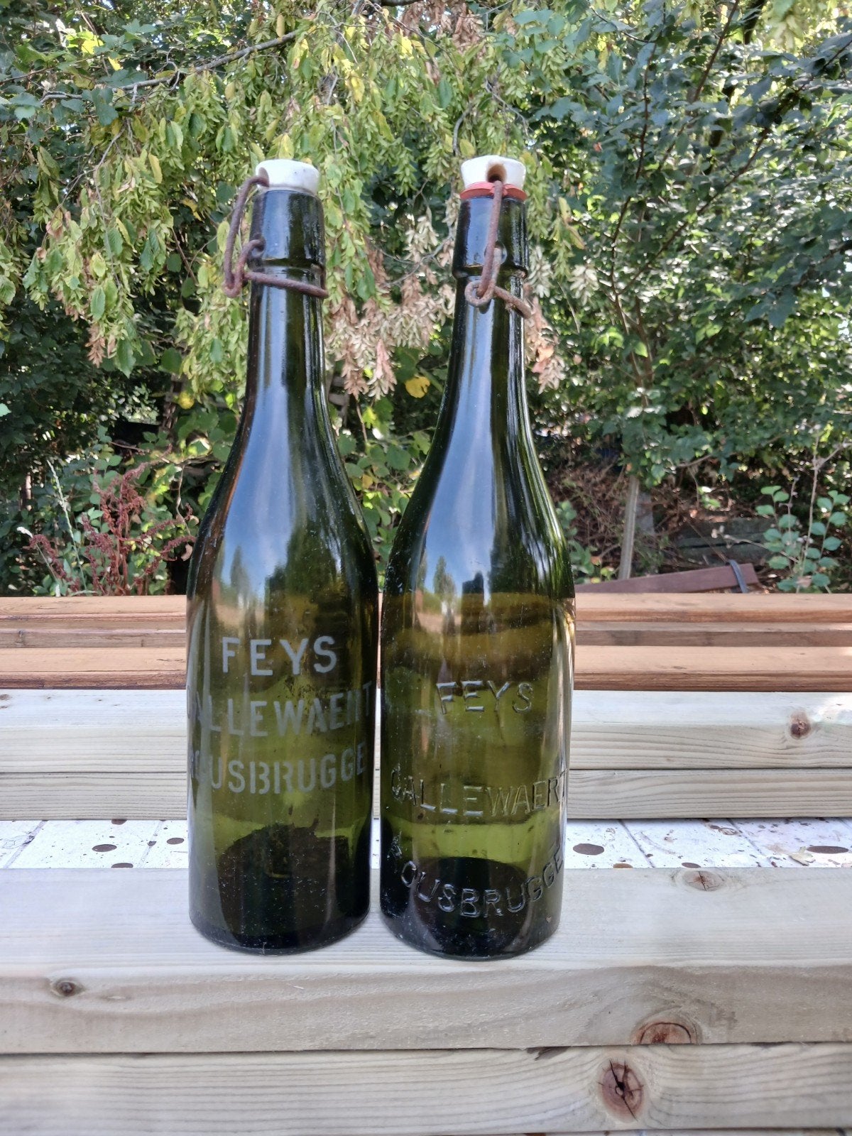 oude vintage bierflessen brouwerij Feys Roesbrugge, Ophalen of Verzenden