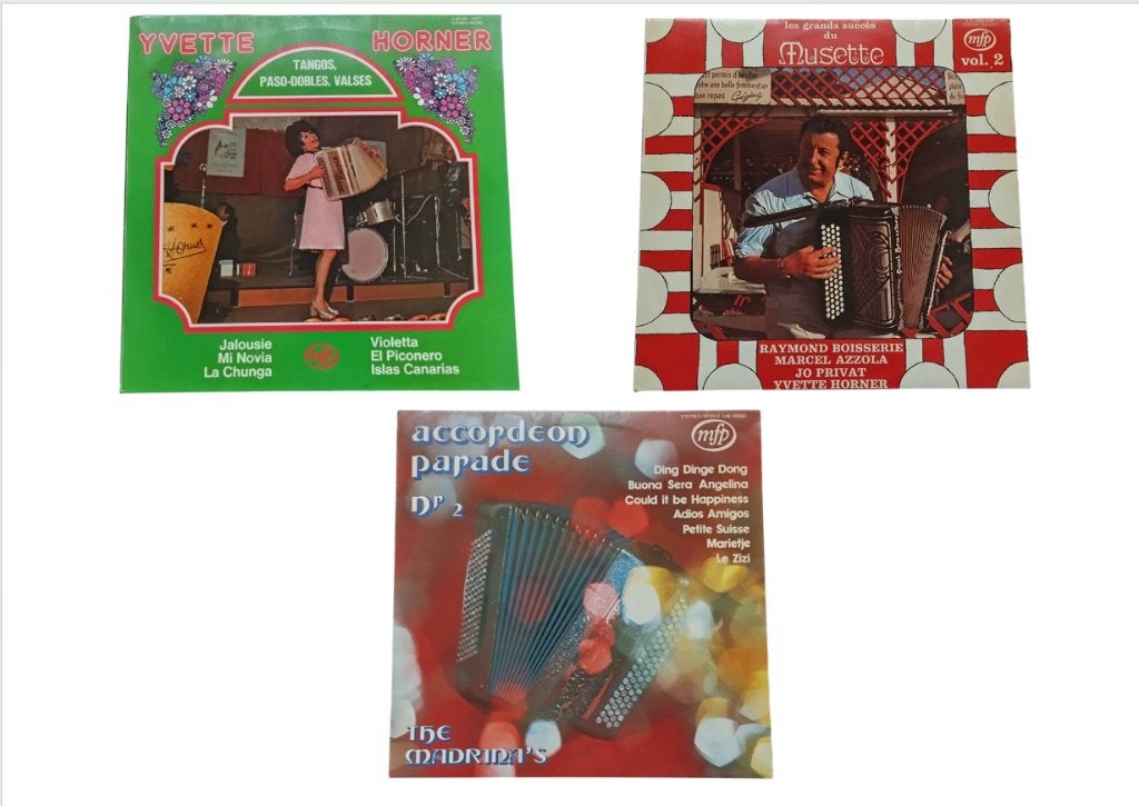 3 vintage 33 rpm vinylplaten accordeonmuziek (prijs stuk), Ophalen, Gebruikt