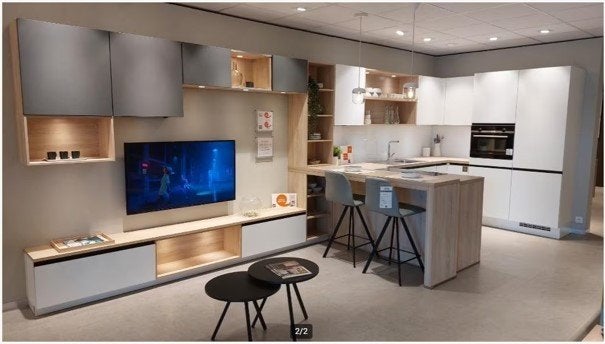 Cuisine d'expo + armoires de salon démontées, neuves 25.990€, Neuf, Sans poignée, Enlèvement, Cuisine en U