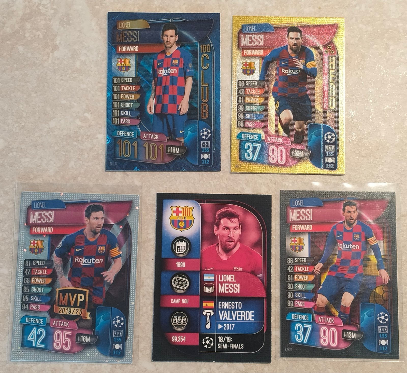 5 kaarten Topps match attax 2019-2020 Lionel Messi, Ophalen of Verzenden