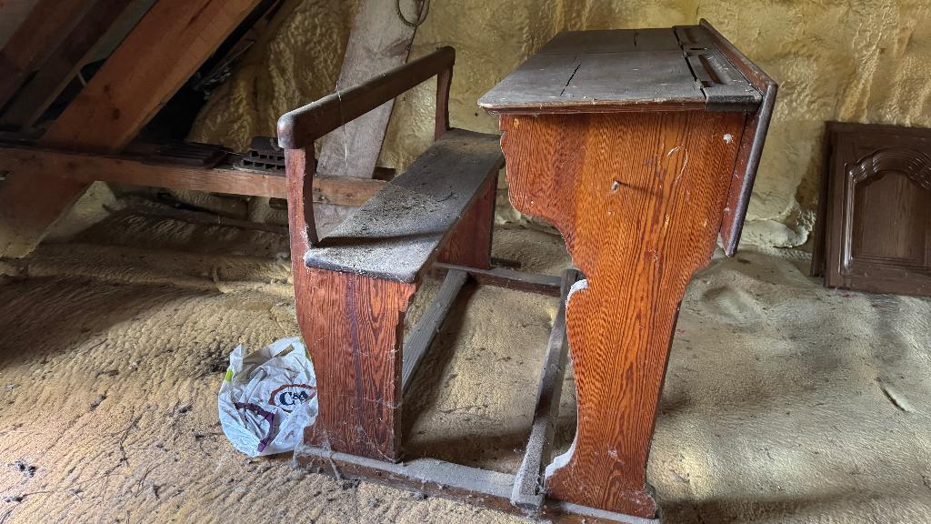 Authentieke oude houten schoolbank te koop, Ophalen, Gebruikt, Hout, Schoolbureau