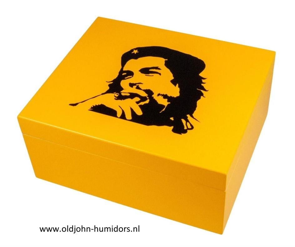 HUMIDOR "CHE GUEVARA" GEEL MAT VOOR CA 50 SIGAREN        h43, Envoi, Neuf, Boite à tabac ou Emballage
