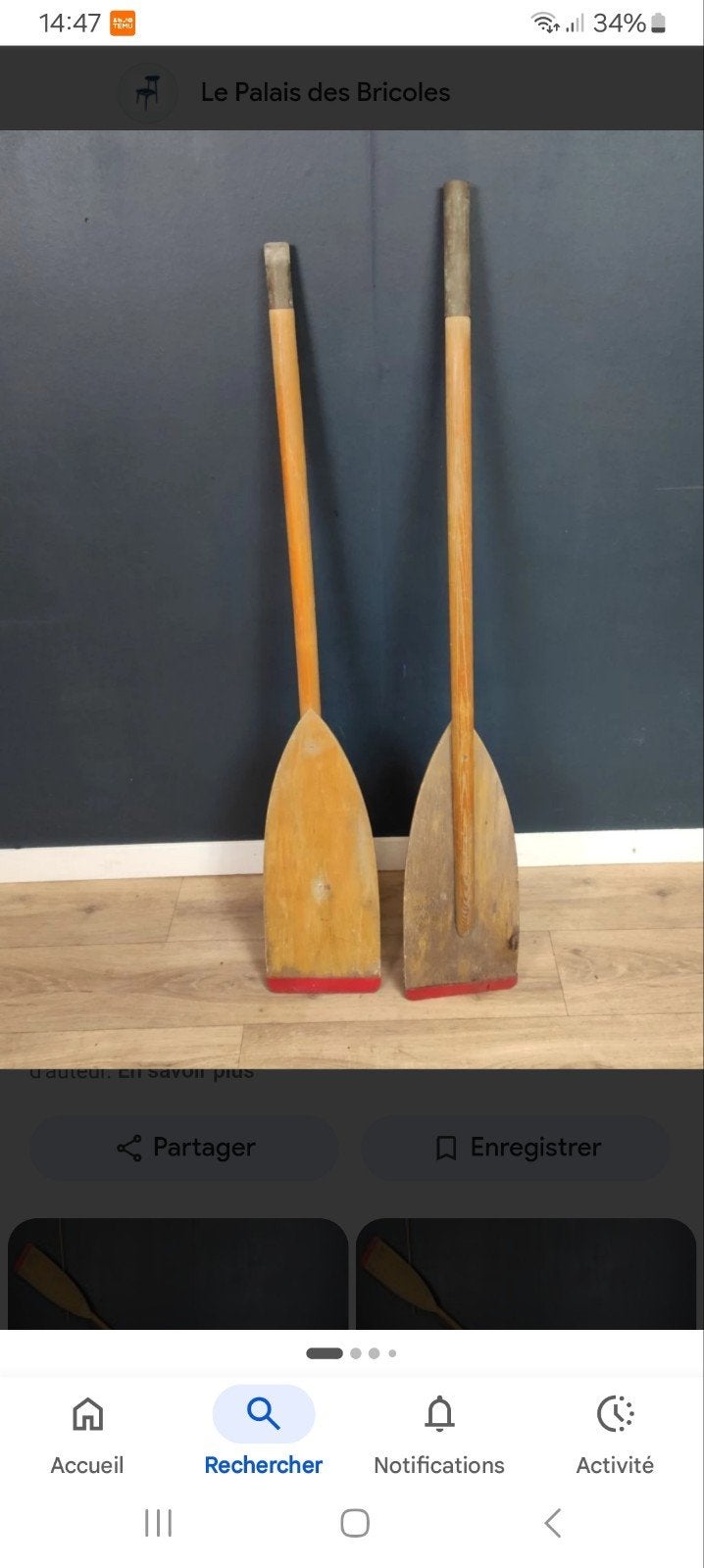 Ancienne paire de rame en bois, Enlèvement