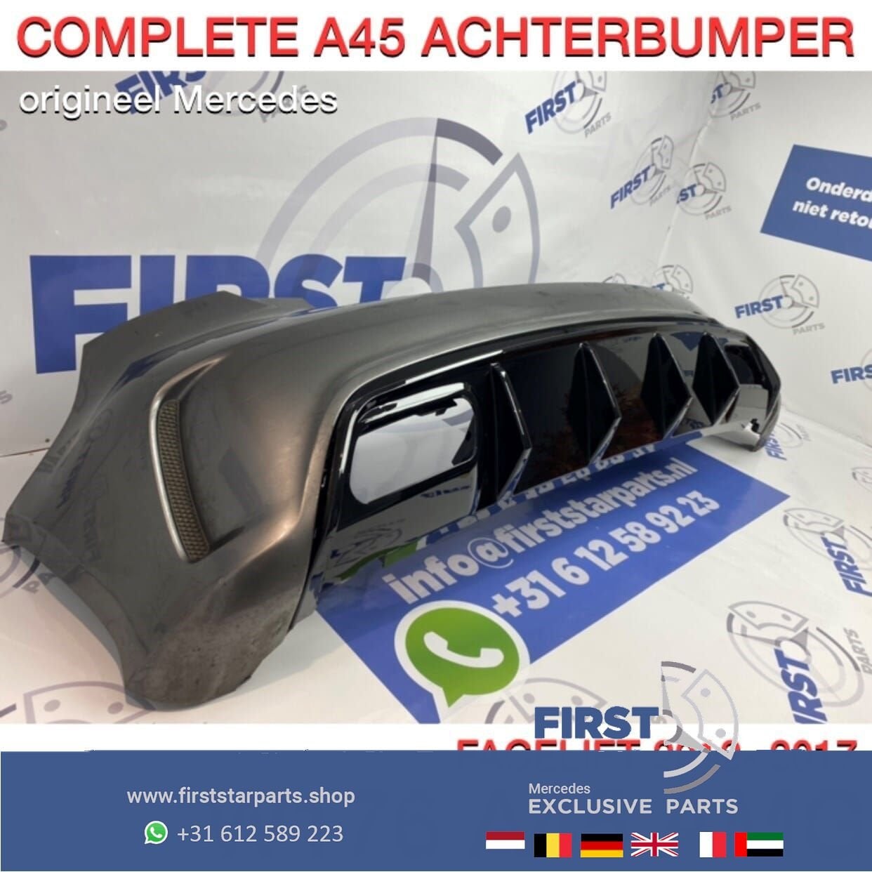 W176 A45 AMG Facelift ACHTERBUMPER + DIFFUSER 787 GRIJS orig, Auto-onderdelen, Gebruikt, -, Ophalen of Verzenden, Achter