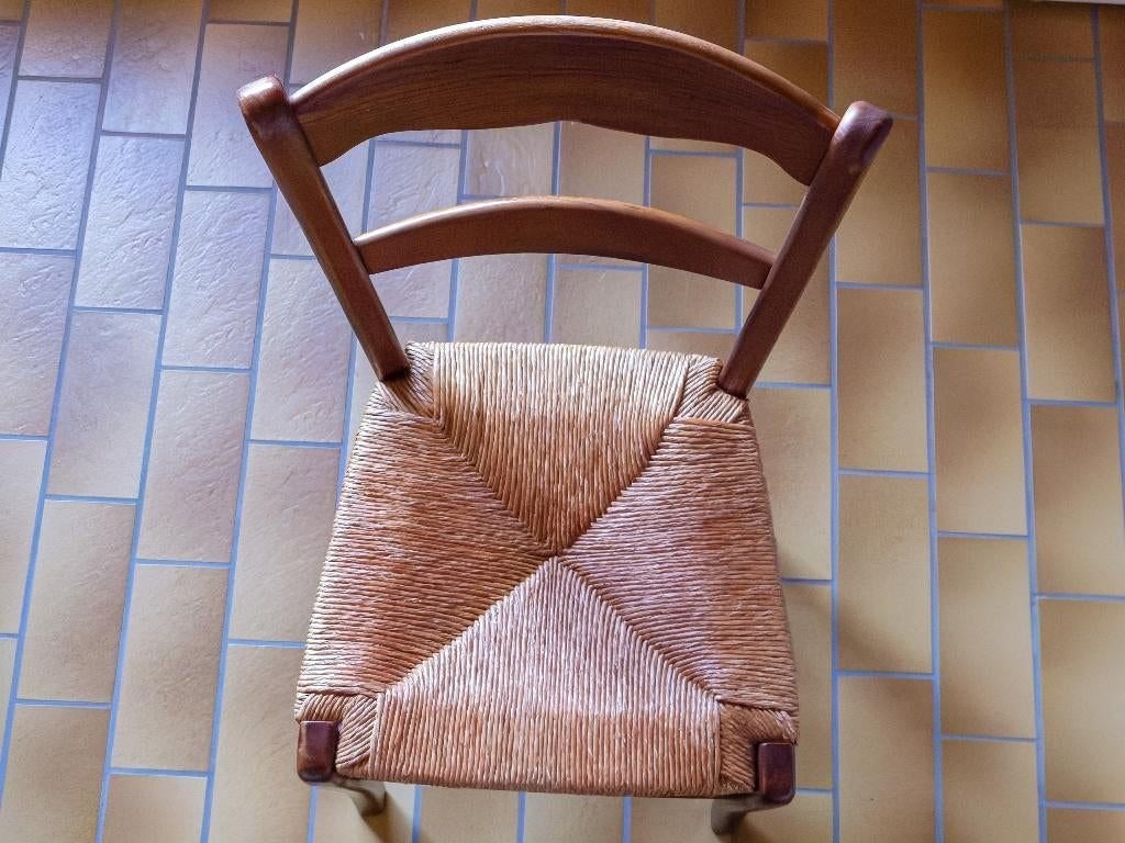 2 chaises en bois assise paillée + 2 coussins violets, Maison & Meubles, Enlèvement, Utilisé, Bois, Deux