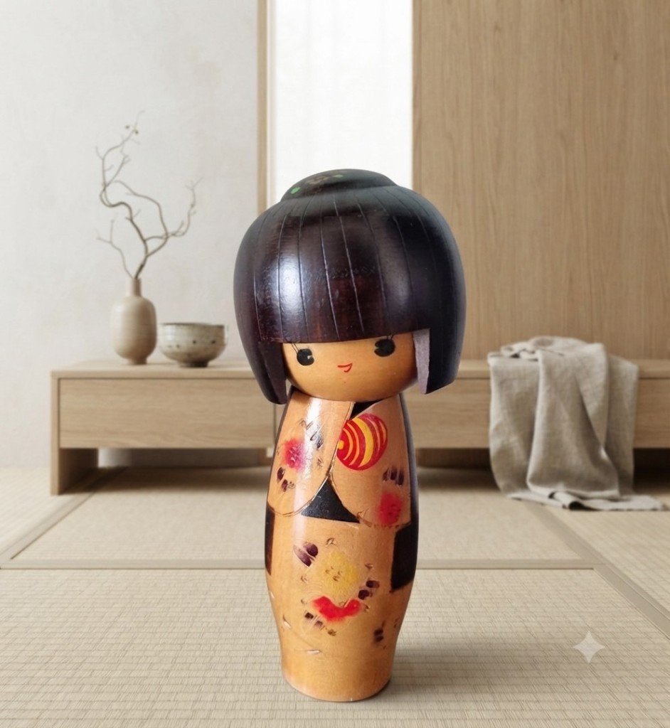 Nobara Kokeshi vintage de Sadao Kishi (1932-1998), Antiquités & Art, Art | Art non-occidental, Japon, Bois, Peint, 18 cm