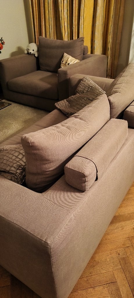 2 beige stoffen banken die je niet mag missen, Huis en Inrichting, Zetels | Zetels, Ophalen, Gebruikt, 150 tot 200 cm, Nouveau