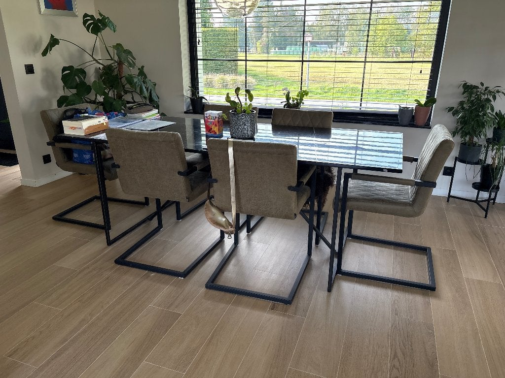Furnified eettafel 220 cm + 6 Bronx71 stoelen – complete set, Huis en Inrichting, Ophalen, Gebruikt, 4 tot 6 stoelen