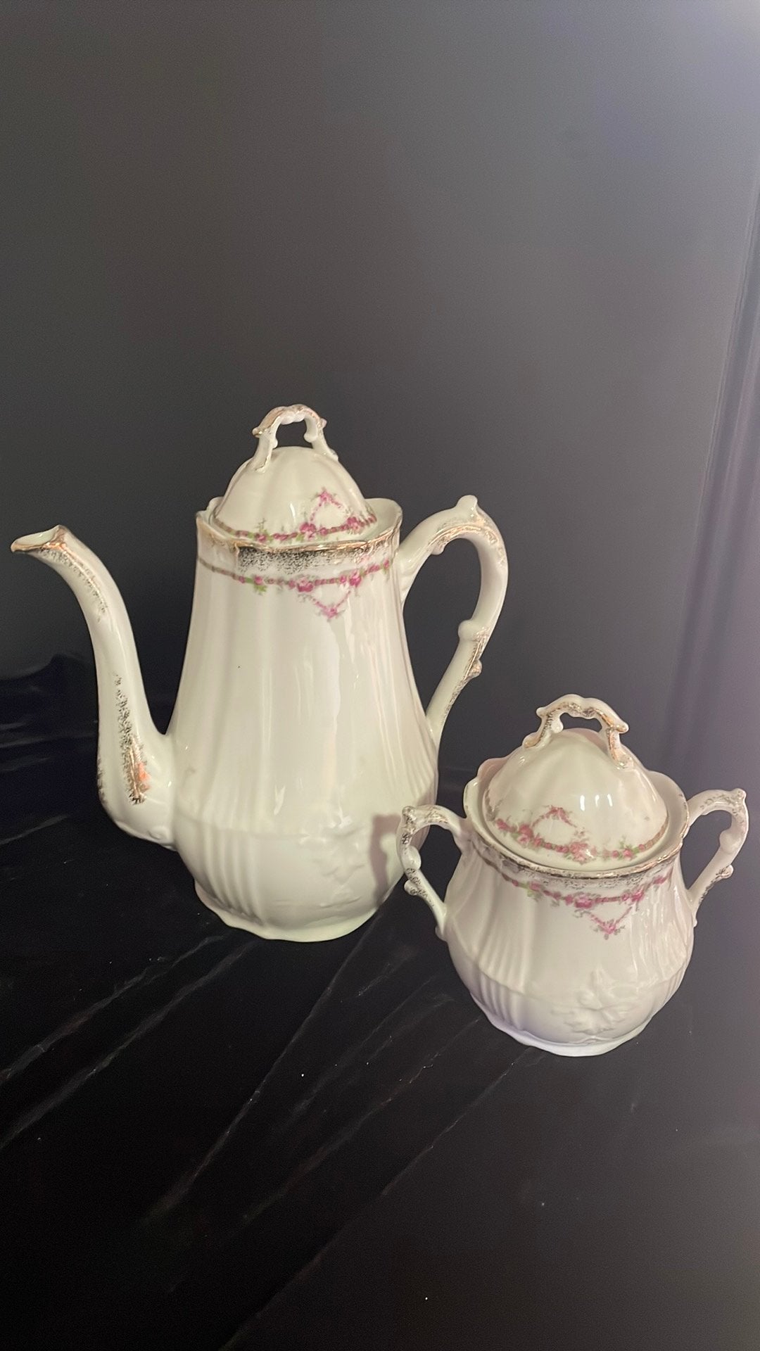 Antieke koffiepot & suikerpot De Fuisseaux Baudoir (ca 1900), Ophalen