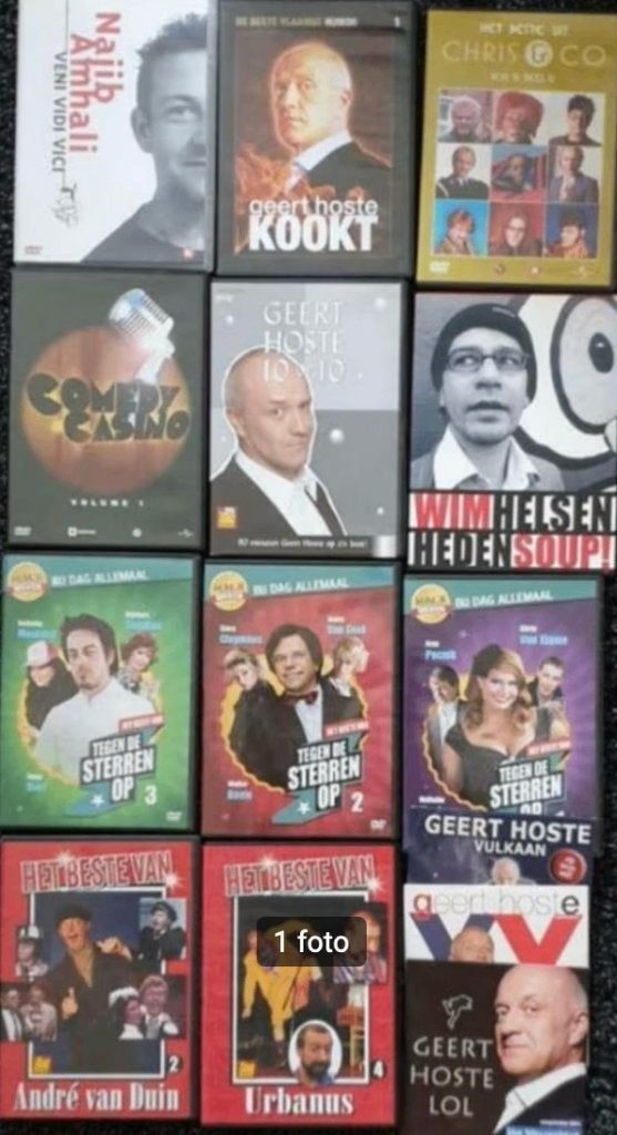 18 DVD's Vlaamse & Nederlandse comedy (Helsen, Hoste, ...), Enlèvement ou Envoi