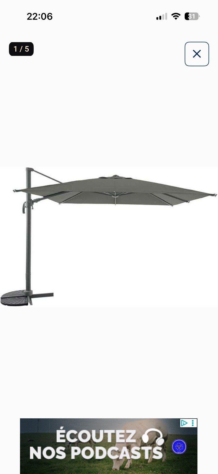 Parasol neuf déporté carré inclinable MELHIA Anthracite, Jardin & Terrasse, Neuf, 3 à 4 mètres, Enlèvement ou Envoi, Étanche
