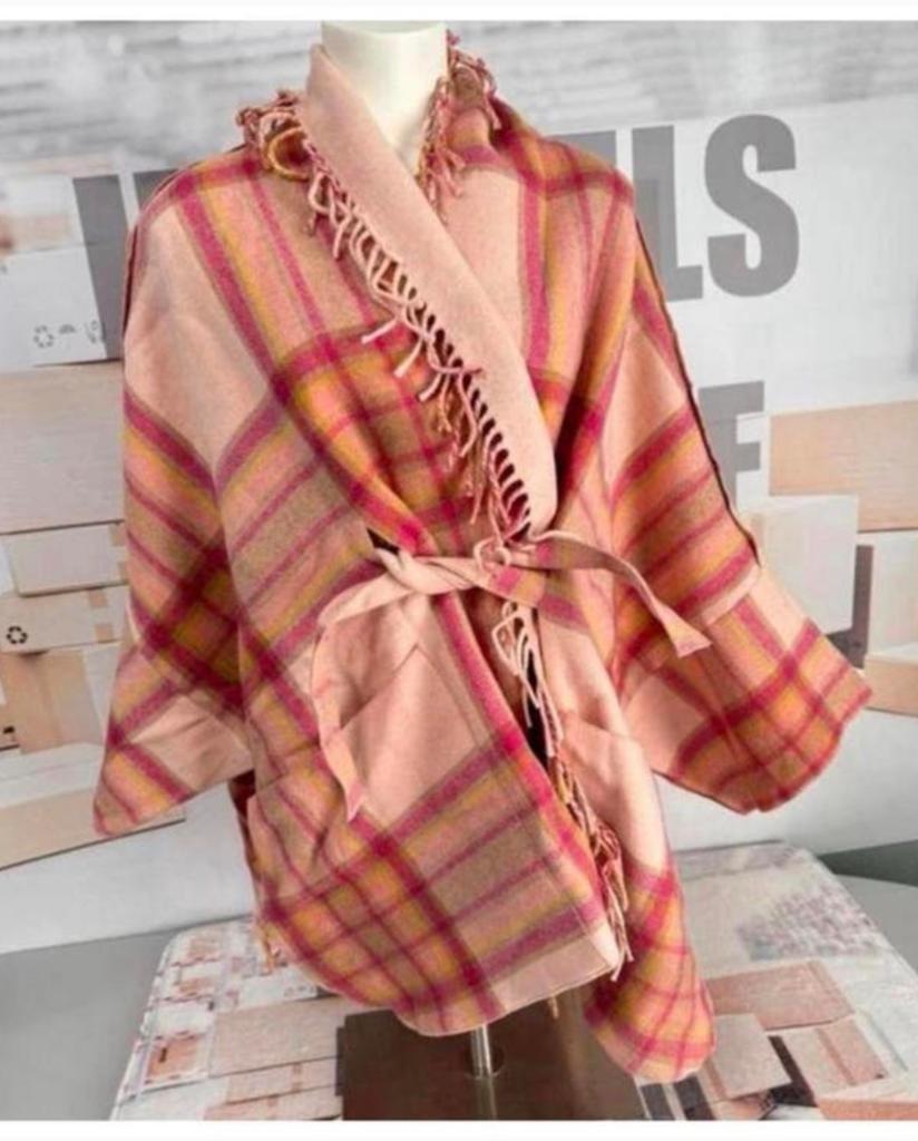 Twinset Milano - Wool poncho franjes wol wollen stof jas, Ophalen of Verzenden, Zo goed als nieuw, Roze