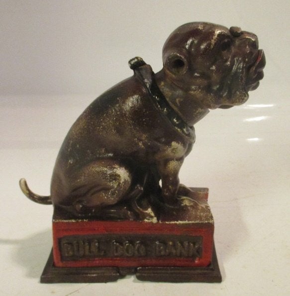 tirelire mécanique vintage en fonte bull dog, Envoi