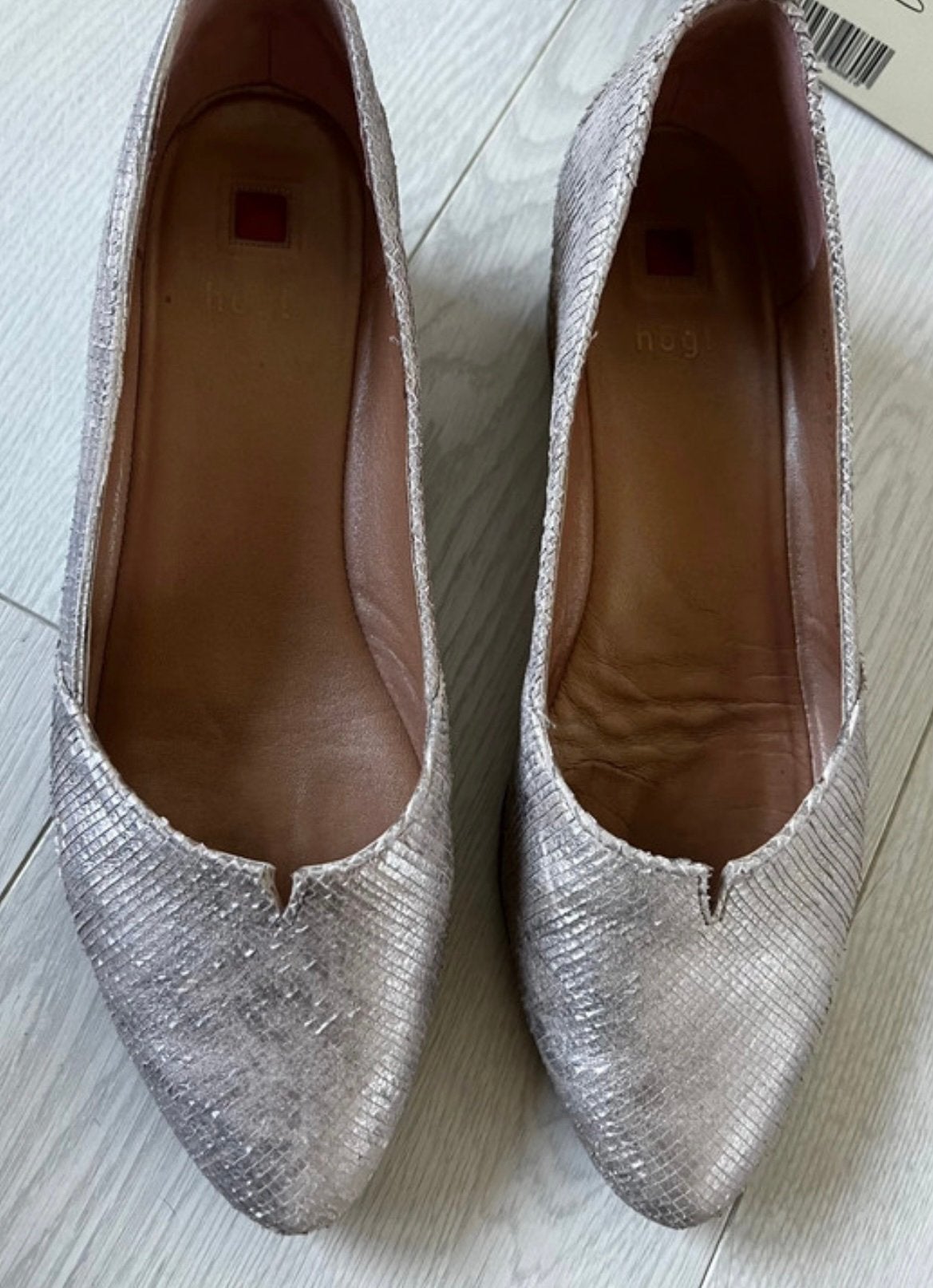 Högl pumps / wedges in rose metallic leder – maat 39, Pumps, Ophalen of Verzenden, Zo goed als nieuw, Roze