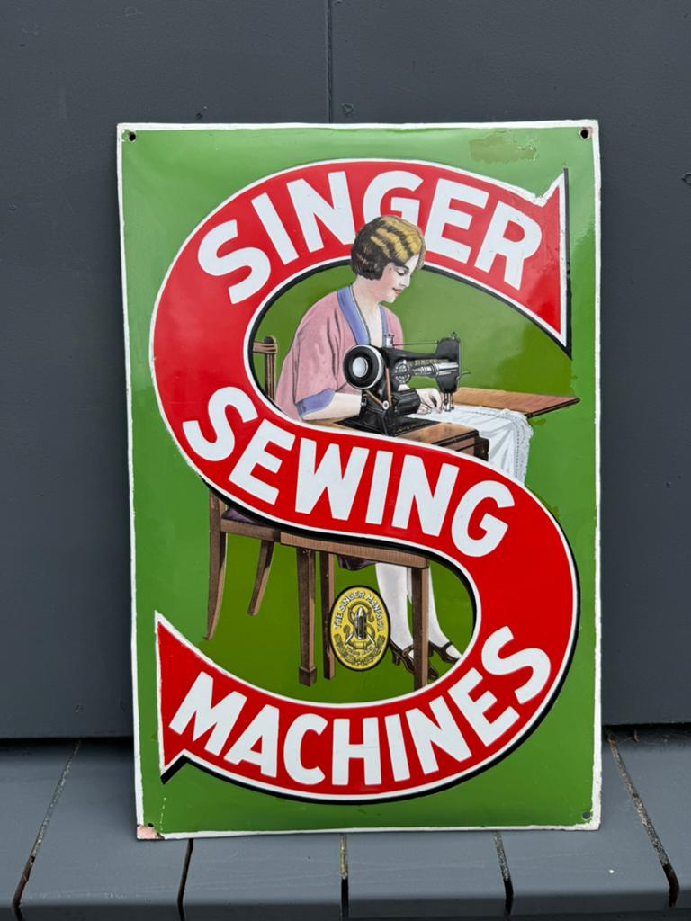 Singer emaille reclamebord klein formaat, Ophalen of Verzenden, Gebruikt, Reclamebord