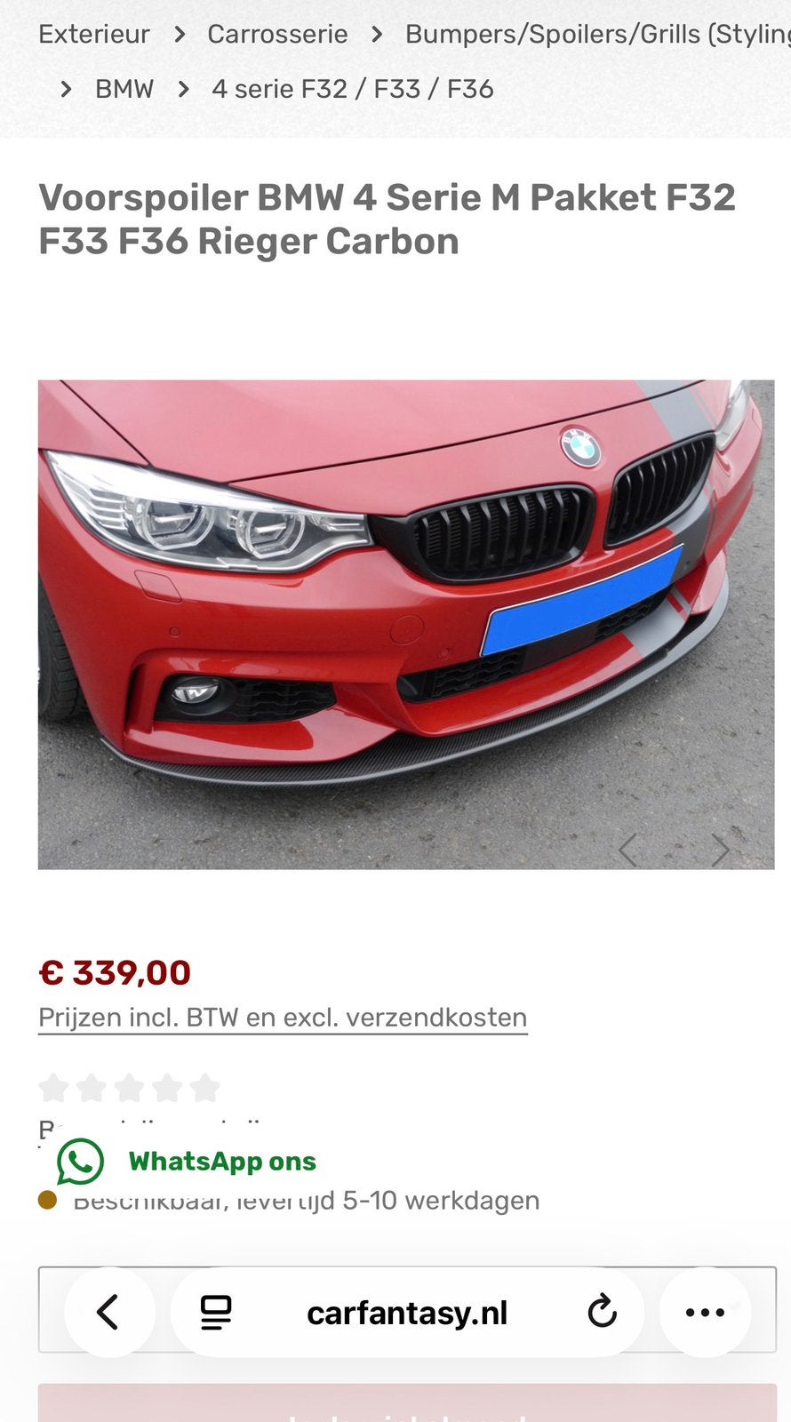 Rieger Carbon spoilerlip bmw f serie met M pakket bumper., Ophalen of Verzenden