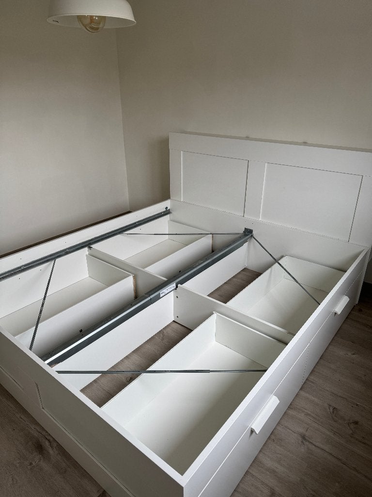 Bedframe met opberglades en bedeinde, Huis en Inrichting, Ophalen, Gebruikt, Wit, Tweepersoons