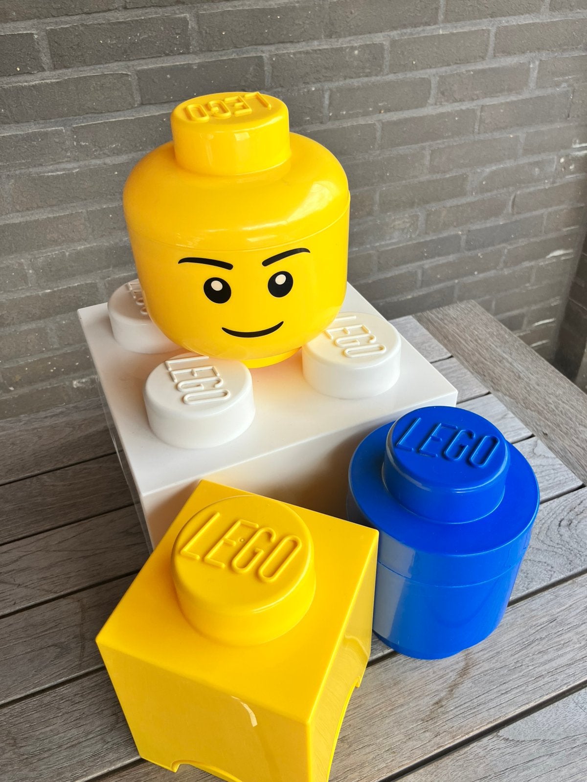 Set Lego opbergboxen en Lego head, Ophalen of Verzenden, Zo goed als nieuw, Accessoire, Lego