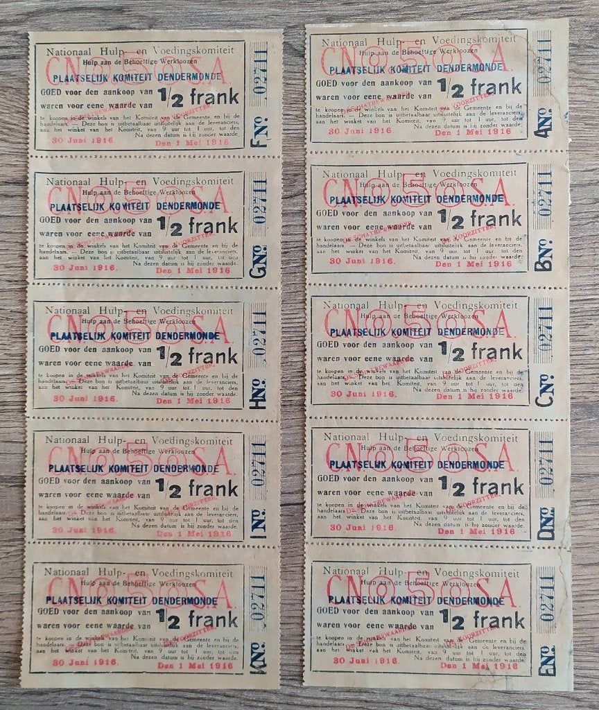 Rare feuille complète de necessite 1/2 Frank Dendermonde, Enlèvement ou Envoi, Série
