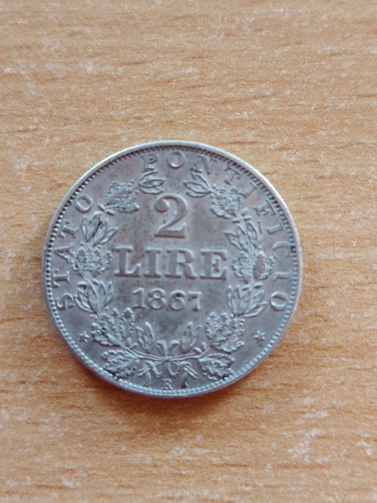 Pièce en argent de 2 lires 1867 États pontificaux Pie IX, Envoi, Autres pays, Monnaie en vrac, Argent