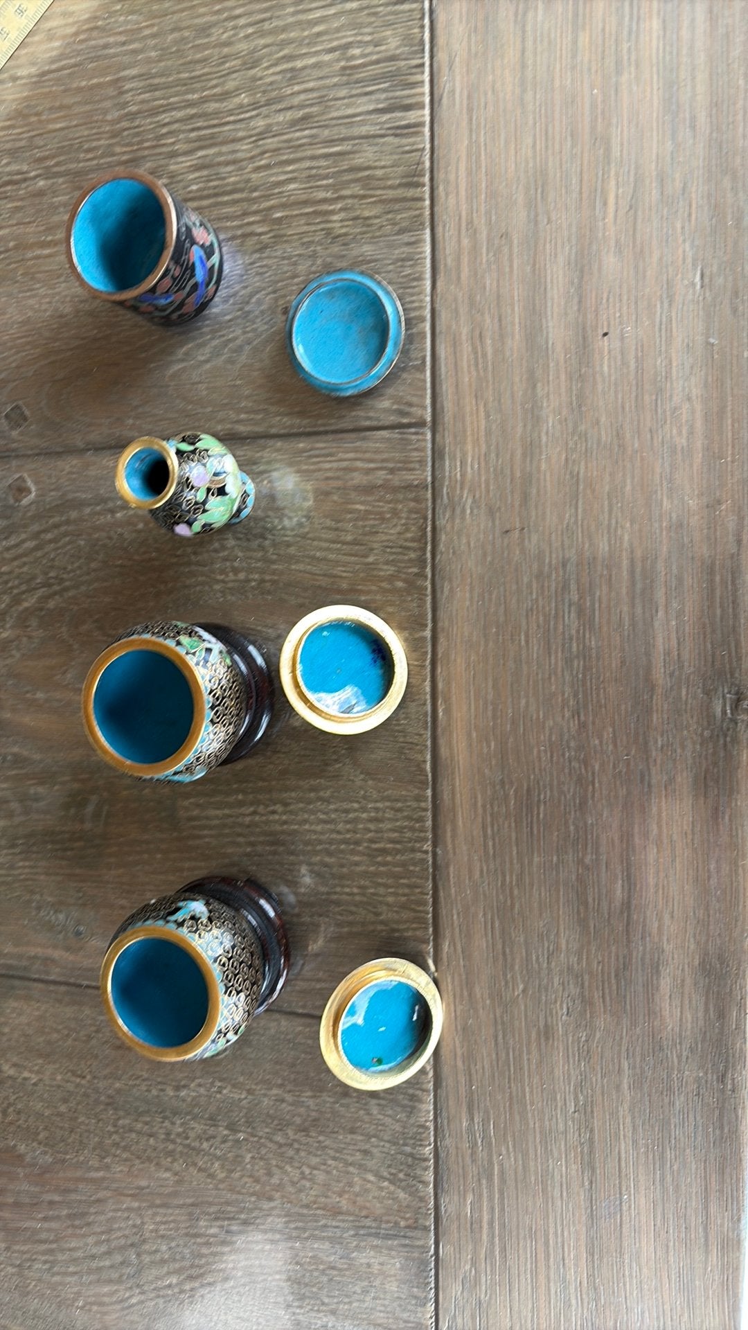 Cloisonné 4 pièces fond noir, Enlèvement ou Envoi, Cuivre