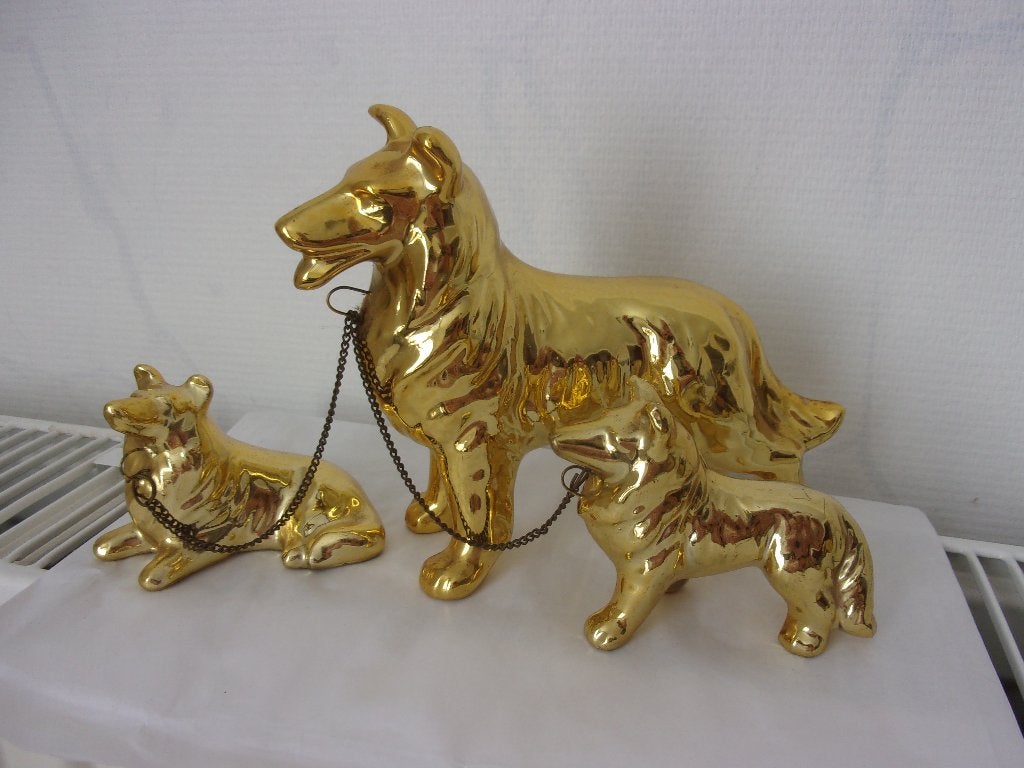 Hond en zijn 2 vintage gouden puppies, Ophalen of Verzenden